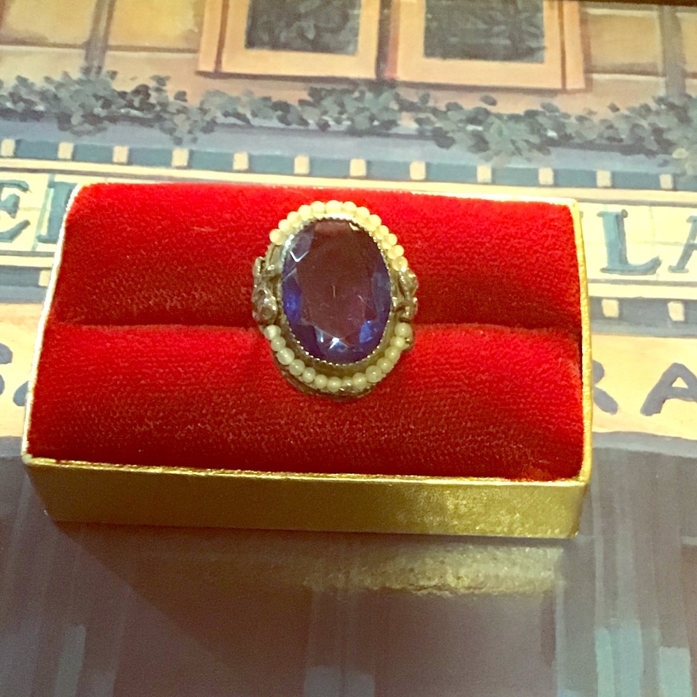 Vintage Sterling Blue Topaz Paste Ring